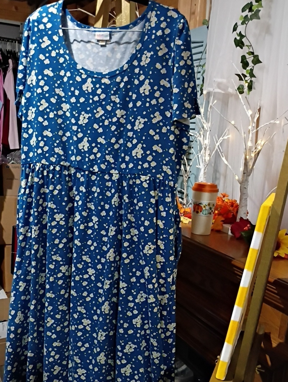 LuLaRoe Blue Floral Short Sleeve Kids Dress